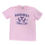 Light pink short-sleeved t-shirt featuring a navy blue collegiate-style graphic for the Bahama Buck's Flavor Club.