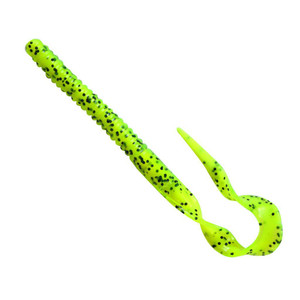 Drennan E-SOX Drennan E-Sox Curly Worms - Chartreuse Lime, close-up of the vibrant lime green curly worms with black flecks, designed for fishing bait.