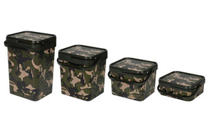Fox Camo Square Bait Bucket - Stackable Fishing Tackle Storage