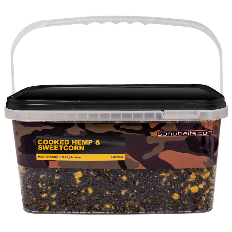 Sonubaits Cooked Hemp & Sweetcorn 3kg Bucket S0930004 Hooked Tackle