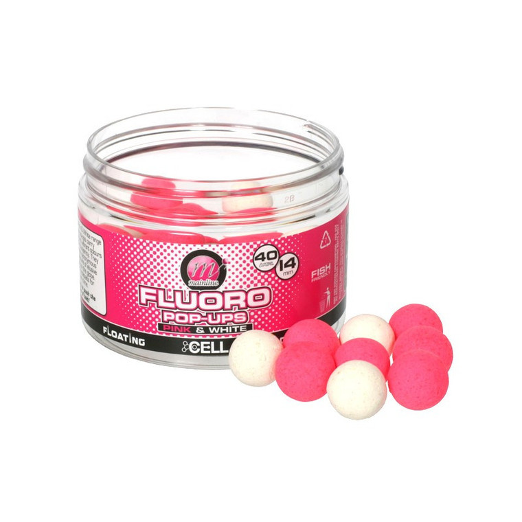 Mainline Cell Fluoro Pink & White 14mm Pop Ups M21034 Hooked Tackle
