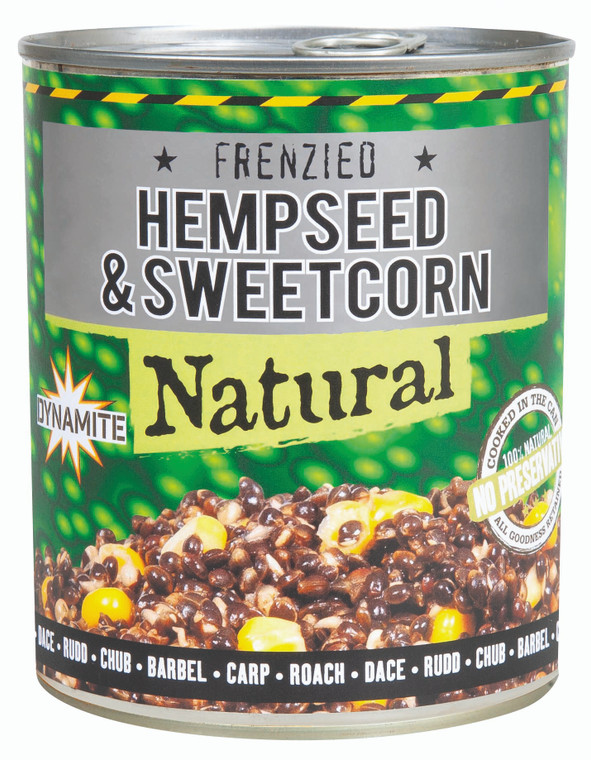 700g tin of Dynamite Frenzied Hempseed and Sweetcorn for fishing.