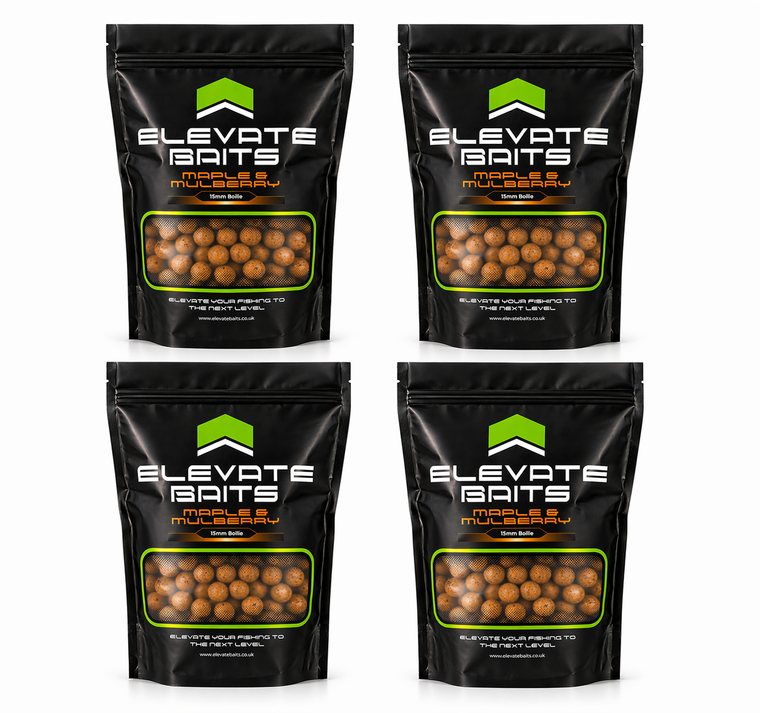 Elevate Baits Maple & Mulberry Boilies 15mm 20kg Bulk Box - Hooked Tackle
