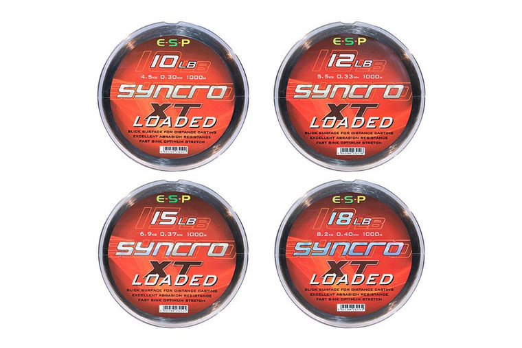 E.S.P ESP Syncro XT Loaded, spool of fishing line in four different sizes.
