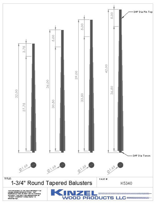 1-3/4" Round Tapered Balusters