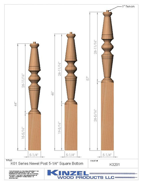5-1/4" Newel Posts Square Bottom