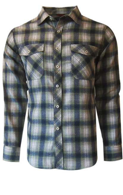 Navy & Green Plaid Long Sleeves Shirt
2 Breast Pockets 
100% Cotton Flannel