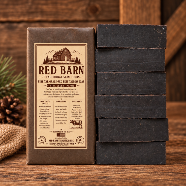 6-pack Pine Tar grass-fed beef tallow soap with pine essential oil by Red Barn Tradition