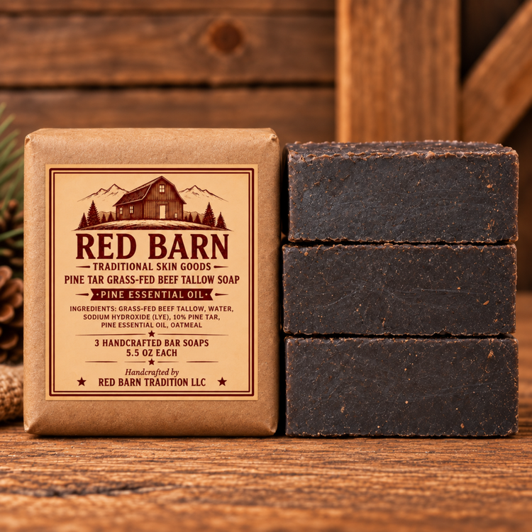3-pack Pine Tar grass-fed beef tallow soap with pine essential oil by Red Barn Tradition