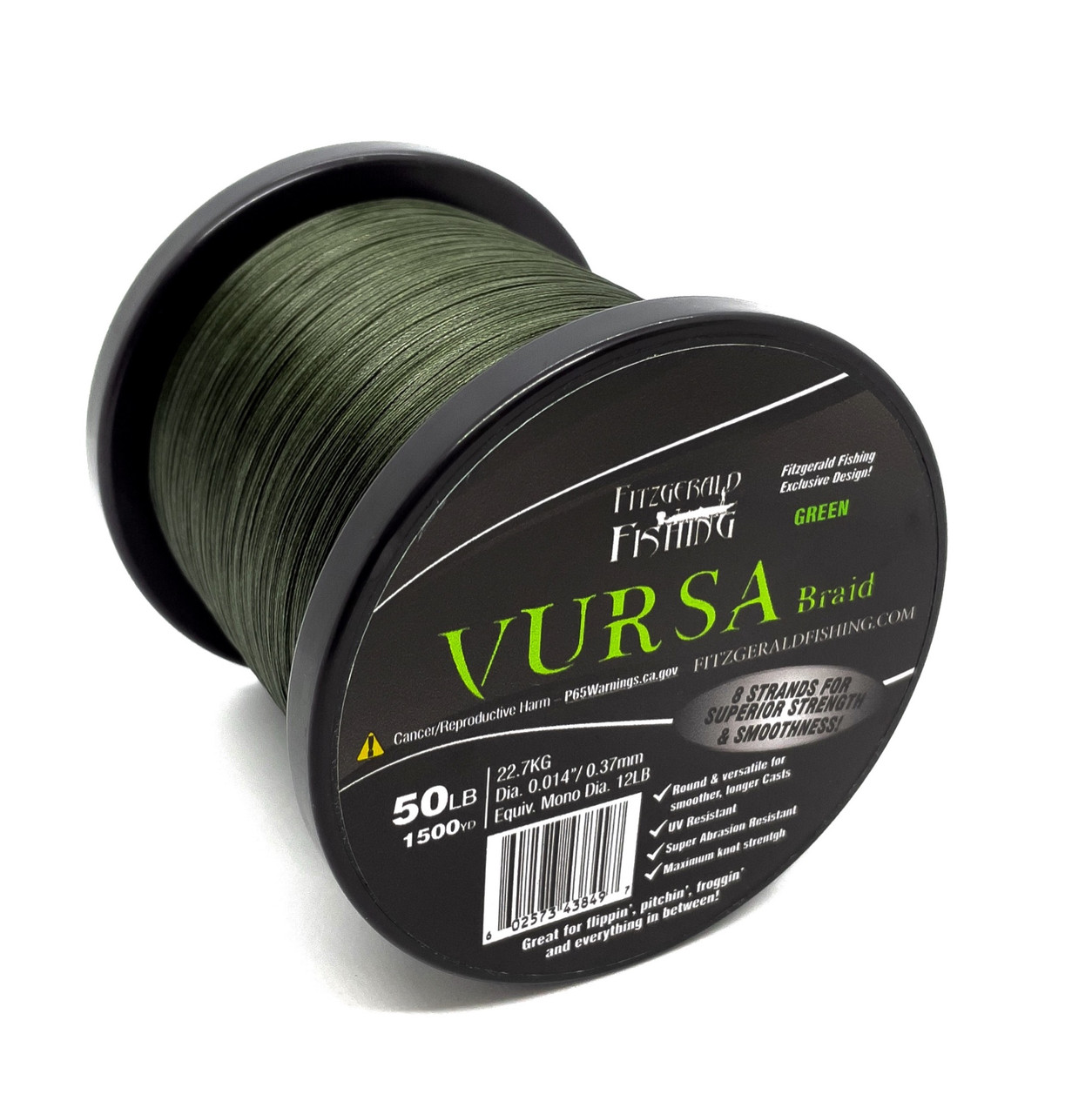  Fitzgerald Vursa 4X Braided Fishing Line - The 4 Strand,  Longer Casting, Fade Resistant Freshwater and Saltwater Fishing Line -  Available in Green and Yellow, 150/300/1500 Yd, 10-120 Lb : Sports &  Outdoors