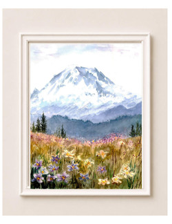 Mount Rainier Wildflower Watercolor Print - Heavenly Rainier