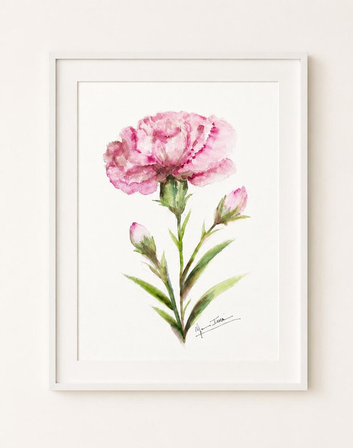 January Carnation Watercolor Print – Fresh Beauty