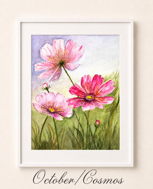 October Cosmos Watercolor Print – Precious Pleasure