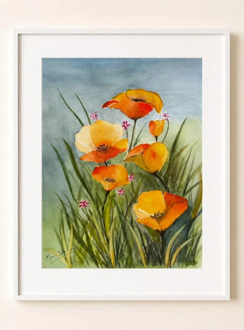 California Watercolor Print, August Birth Flower Meaning of Joy, Success and Prosperity