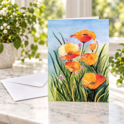 California Poppy  Watercolor Greeting Card