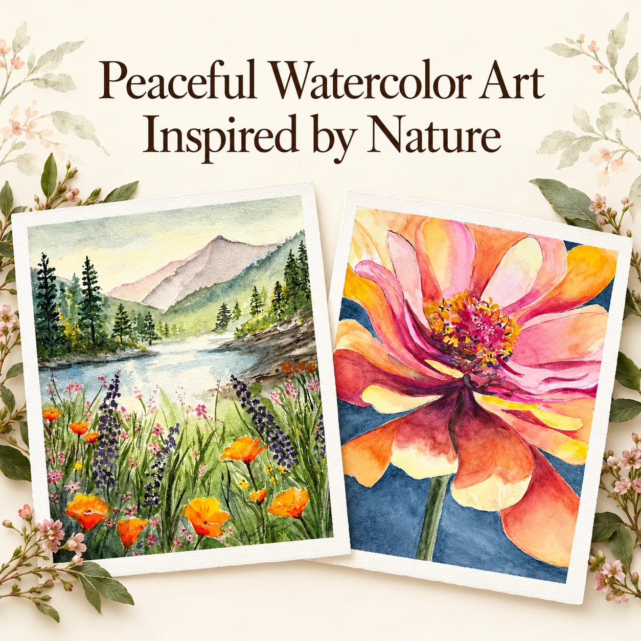 Peaceful watercolor art inspired by nature