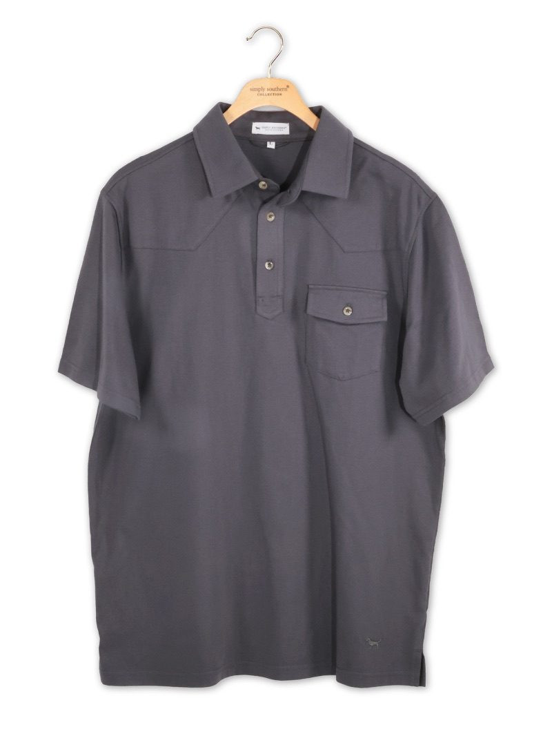 0226-MN-WST-POLO-SS-GRAY - Simply Southern