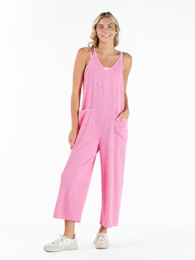 0126-JUMPSUIT-CRD-PRSPNK - Simply Southern