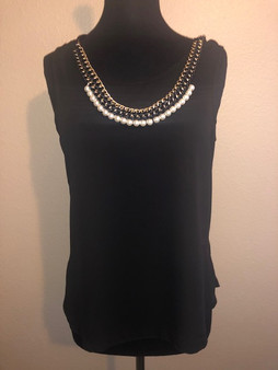 Black Blouse with Pearl Necklace