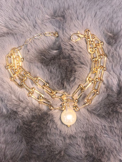 Gold Chain Bracelet with Single Pearl