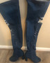 Denim Peep-Toe Knee High Boots