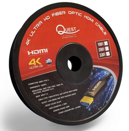 Fiber HDMI Cable 200' 18Gbps w/Eth 4Kx2K@60Hz ARC HDCP2.2 Bk