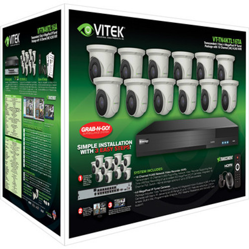 Vitek VT-TN4KTL164TA-2 16-CH 4MP Package w/Transcendent 4TB NVR & 12ea 4MP Turret/Ball Cameras