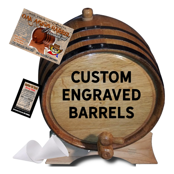 Personalized American Oak Aging Barrel. Just add your own writing and image.