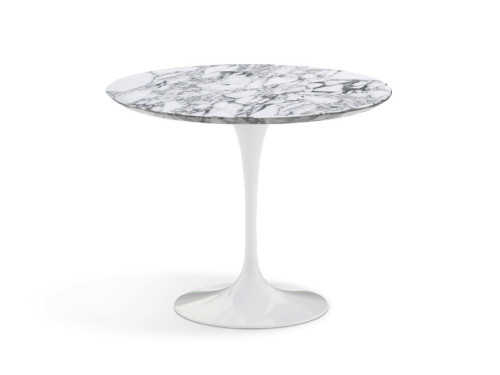 Knoll Saarinen Tulip Round Dining Table with White Base and Marble Top by Eero Saarinen