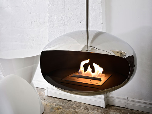 Cocoon Fires Aeris Hanging Cocoon Fireplace Stainless Steel by Federico Otero