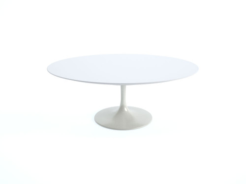 Knoll Saarinen Tulip Oval Coffee Table with White Base and Laminate Top by Eero Saarinen