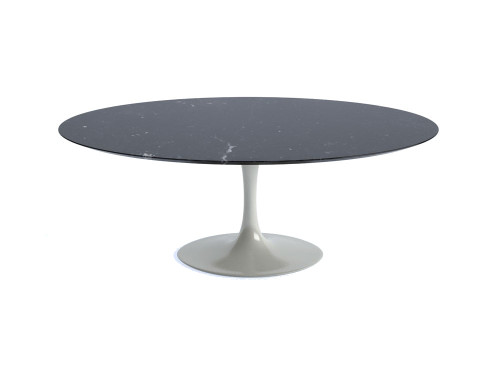 Knoll Saarinen Tulip Oval Dining Table - White Base - Nero Marquina Marble Top