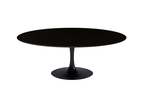 Knoll Saarinen Tulip Oval Dining Table With Black Base and Black Laminate Top by Eero Saarinen