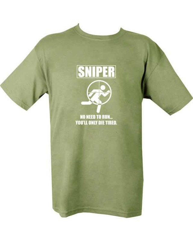 Military Printed Sniper Die Tired T Shirt Olive Green