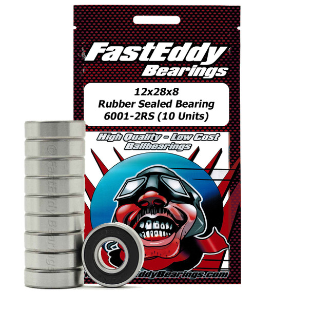 12x28x8 Rubber Sealed Bearing 6001-2RS (10 Units)