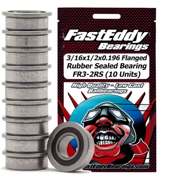 3/16x1/2x0.196 Flanged Rubber Sealed Bearing FR3-2RS (10 Units)