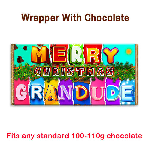 Merry Christmas Grandude Novelty Chocolate Bar Wrapper Gift for Grandad Grandpa