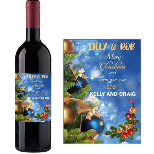 Personalised Wine Bottle Label for Merry Christmas Xmas Happy New Year