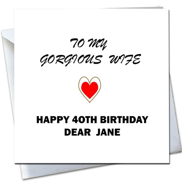 HAPPY BIRTHDAY CARD for Wife Partner with Love Heart Name Age Customized Card