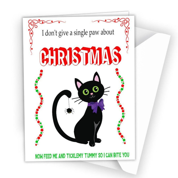 Funny Christmas Card Mum Dad Brother Sister I Don't give a paw About Xmas R07