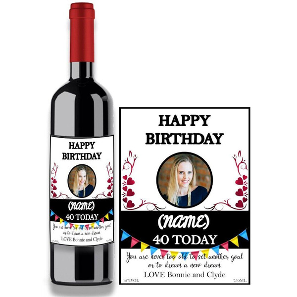 Personalised Name Photo Year Bottle Label Birthday Any Occasion Suitable for Wine Bottle