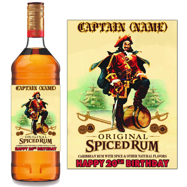 Personalised Sticker Label for Captain Morgan Spiced Rum Bottle for Birthday Anniversary Any Occasion