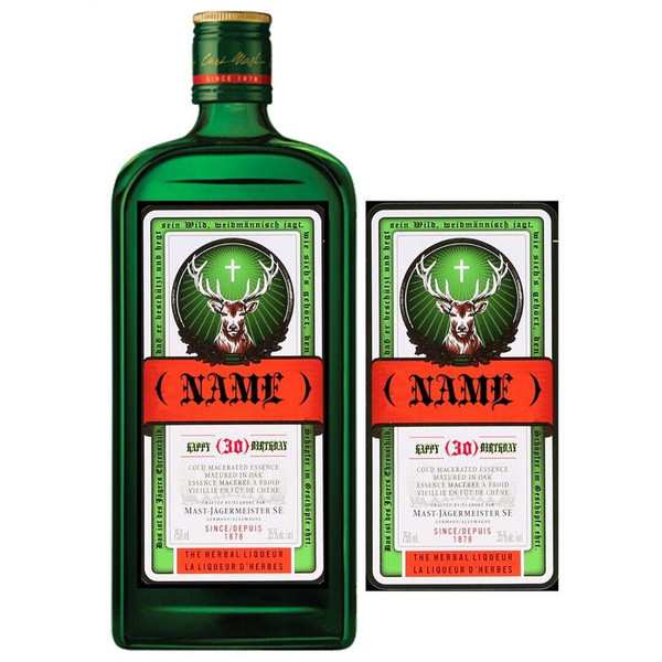 Personalised Sticker Bottle Label Jagermeister for Birthday Thank you 70cl