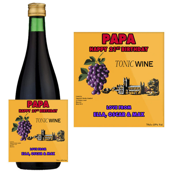 Personalised Sticker Label for Buckfast Tonic Wine for Birthday or Any Occasion