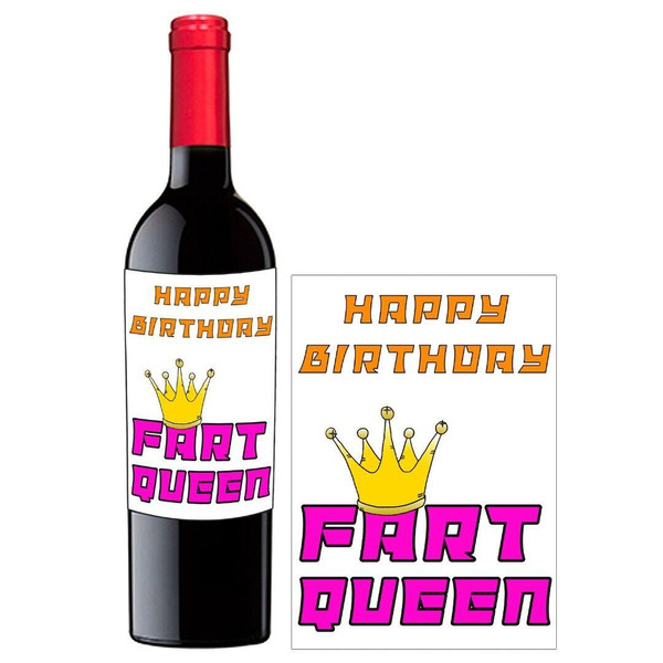 Personalised Wine Bottle Label Fart Queen for Women Rude Cheeky Funny Joke