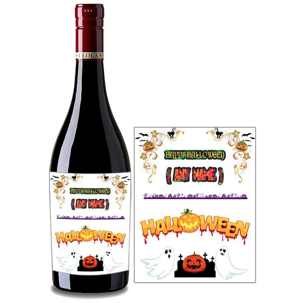 Personalised Wine Bottle Label for Happy Halloween All Saints' Day