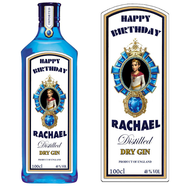 personalised Sticker label for Bombay Sapphire Gin bottle label birthday any 1L