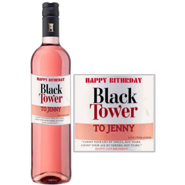 Personalised Black Tower Blush Wine Label for Anniversary Birthday