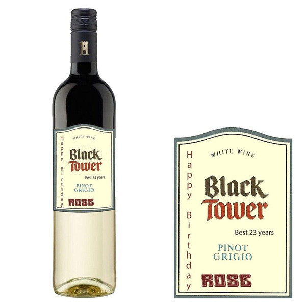 Personalised Birthday Black Tower White Wine Bottle Label for Any Occasion 