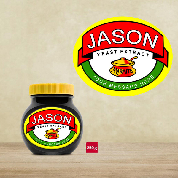 Personalised Customised MARMITE Bottle Sticker Wrapper Jar Label Gift Present
